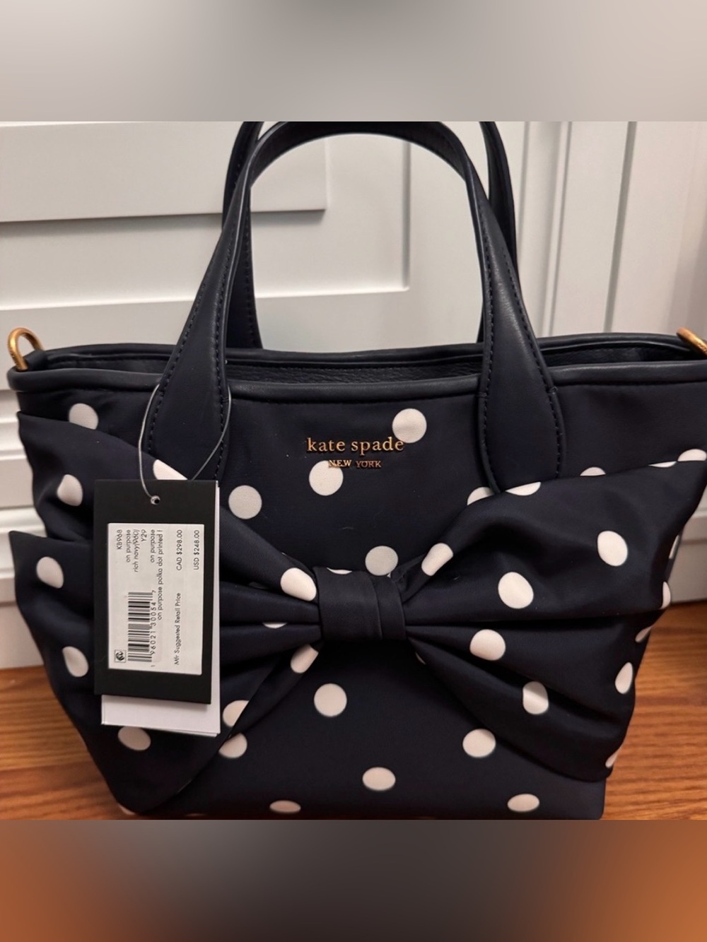 Kate Spade Navy and White Polka Dot Tote